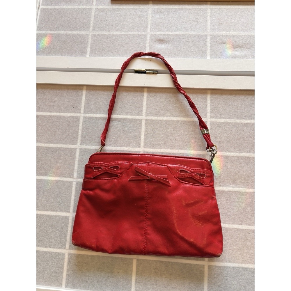 Leather Vintage Red Art Deco Leather Purse‎ 1980s Bag Purse Bow Accent Small EUC